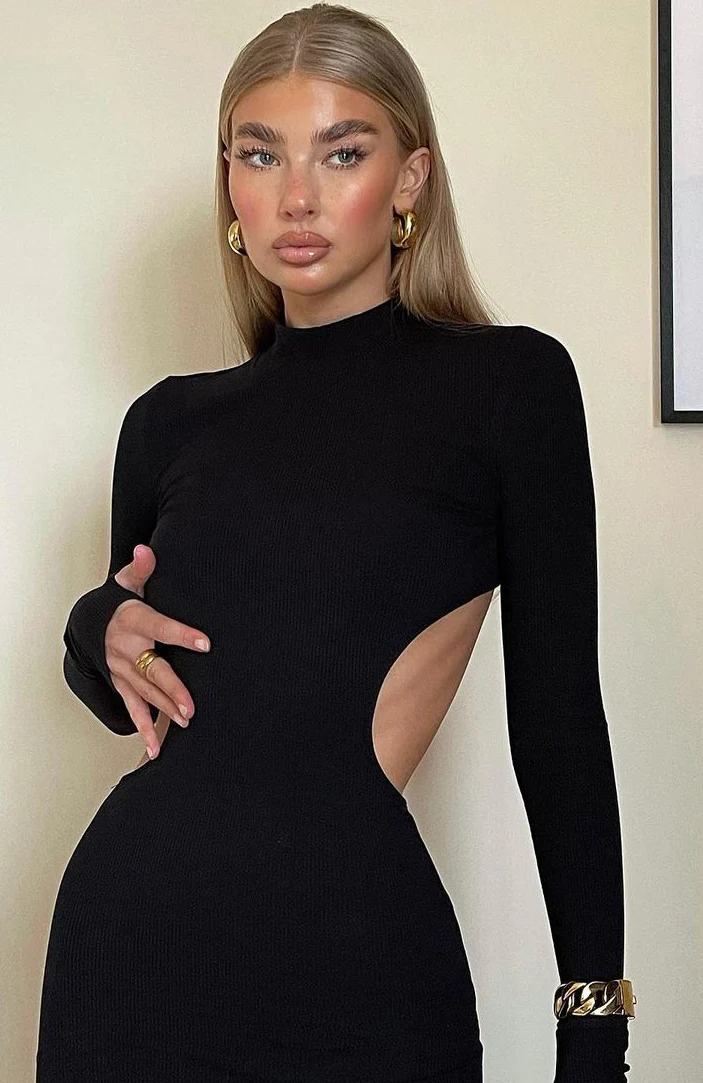 Break The Rules Long Sleeve Mini Dress Black - Image 11