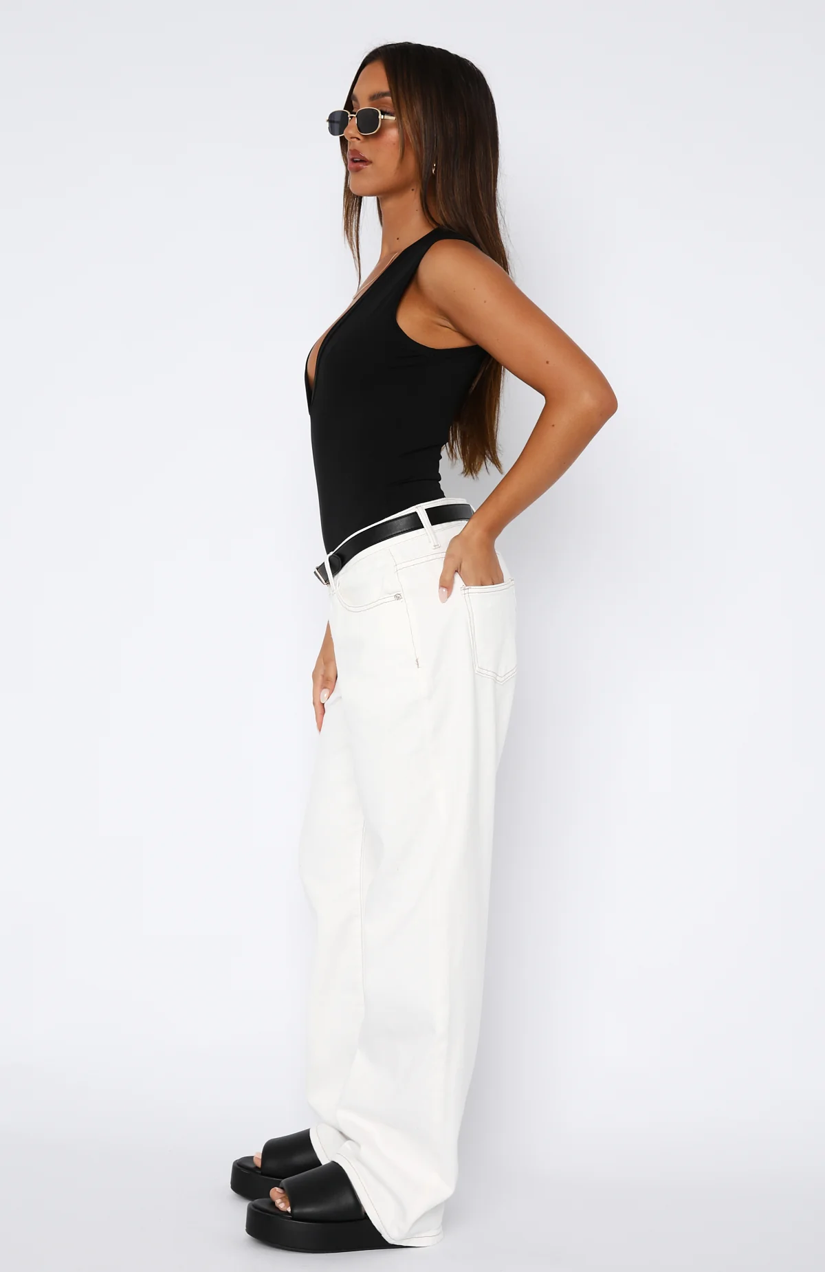 Bring The Style Low Rise Wide Leg Jeans Off White - Image 4