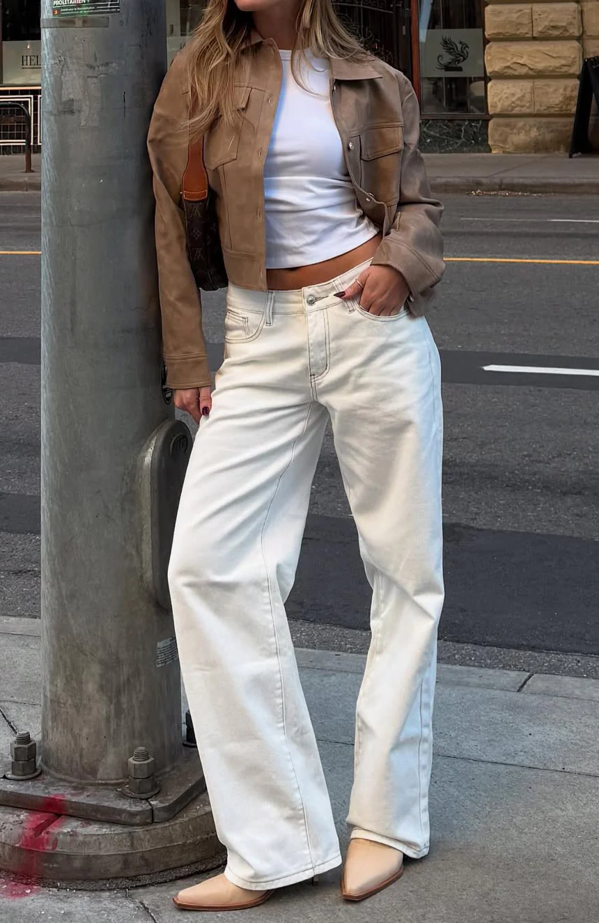 Bring The Style Low Rise Wide Leg Jeans Off White - Image 9