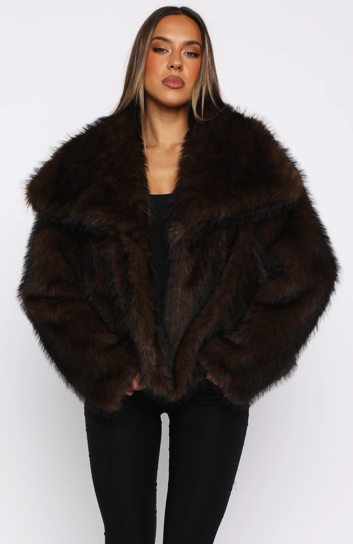 Dirty Martini Faux Fur Jacket Chocolate - Image 3