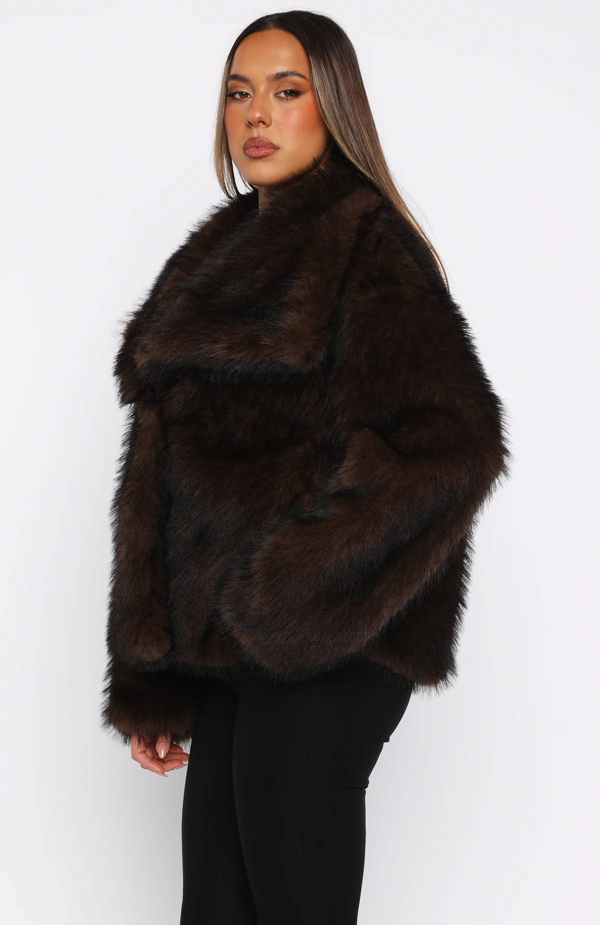 Dirty Martini Faux Fur Jacket Chocolate - Image 4