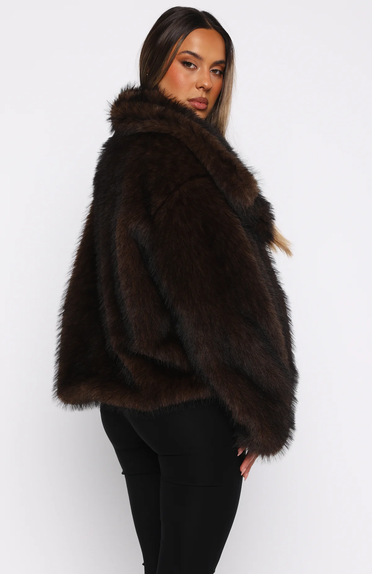 Dirty Martini Faux Fur Jacket Chocolate - Image 5