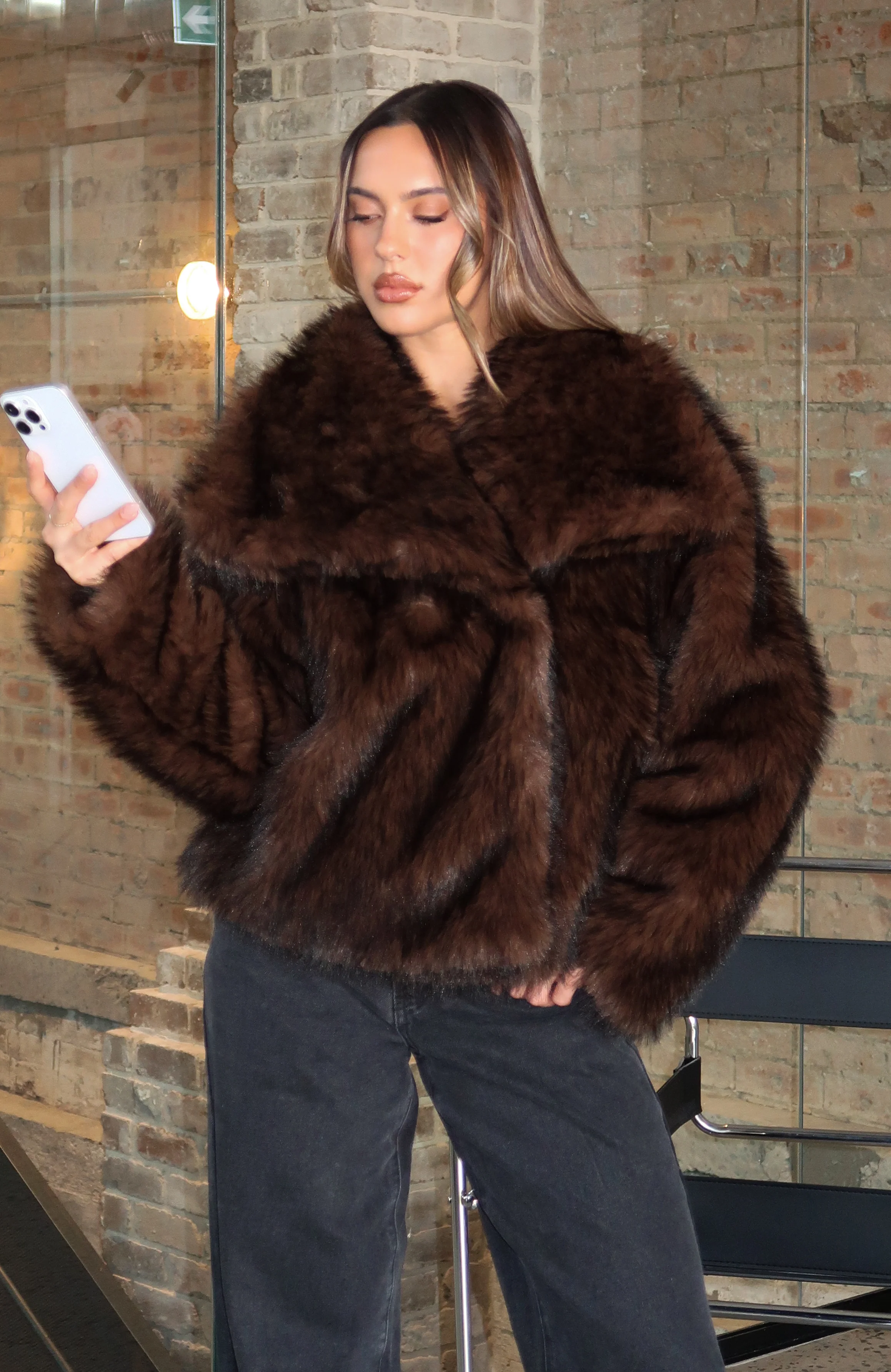 Dirty Martini Faux Fur Jacket Chocolate - Image 8