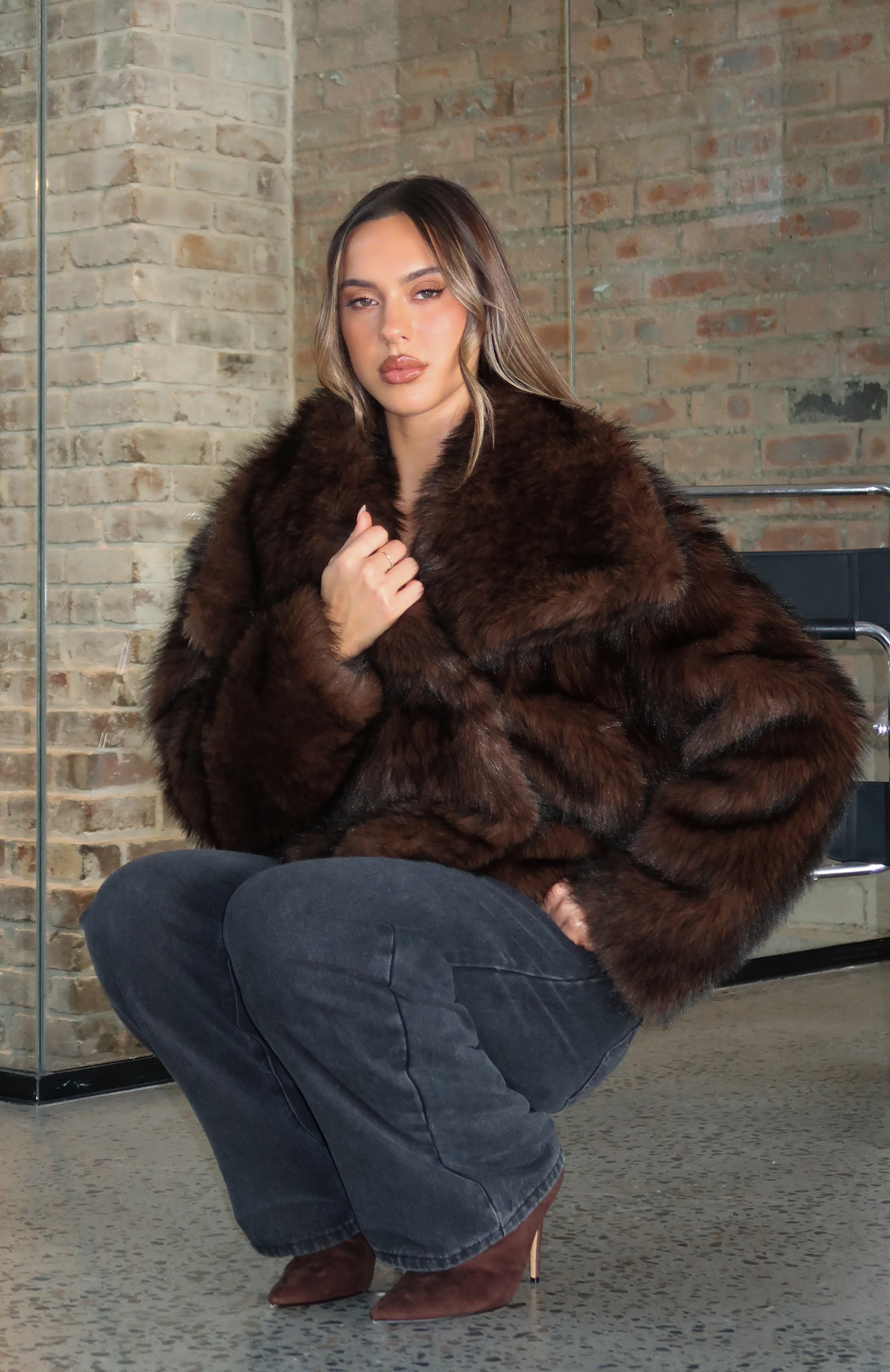 Dirty Martini Faux Fur Jacket Chocolate - Image 9