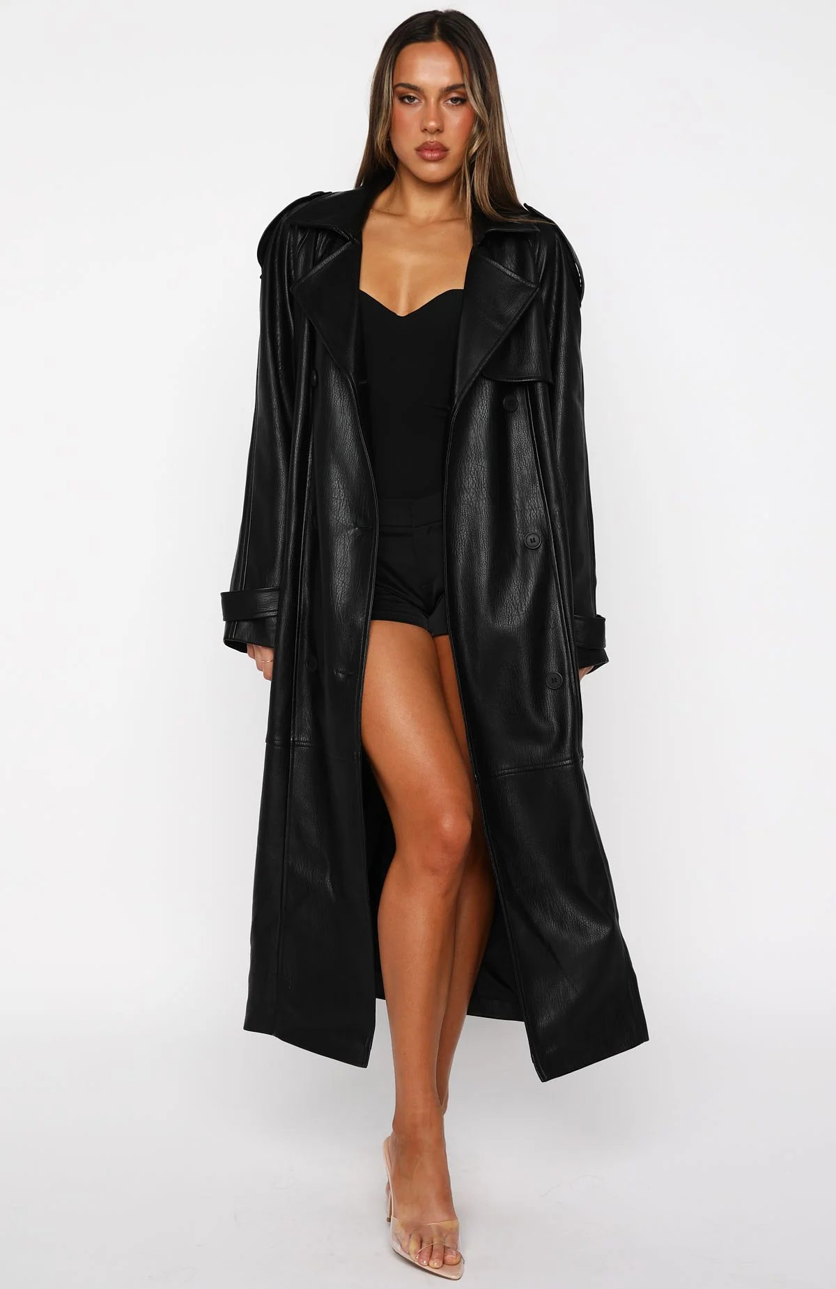 Do I Ever Pu Trench Coat Black - Image 5