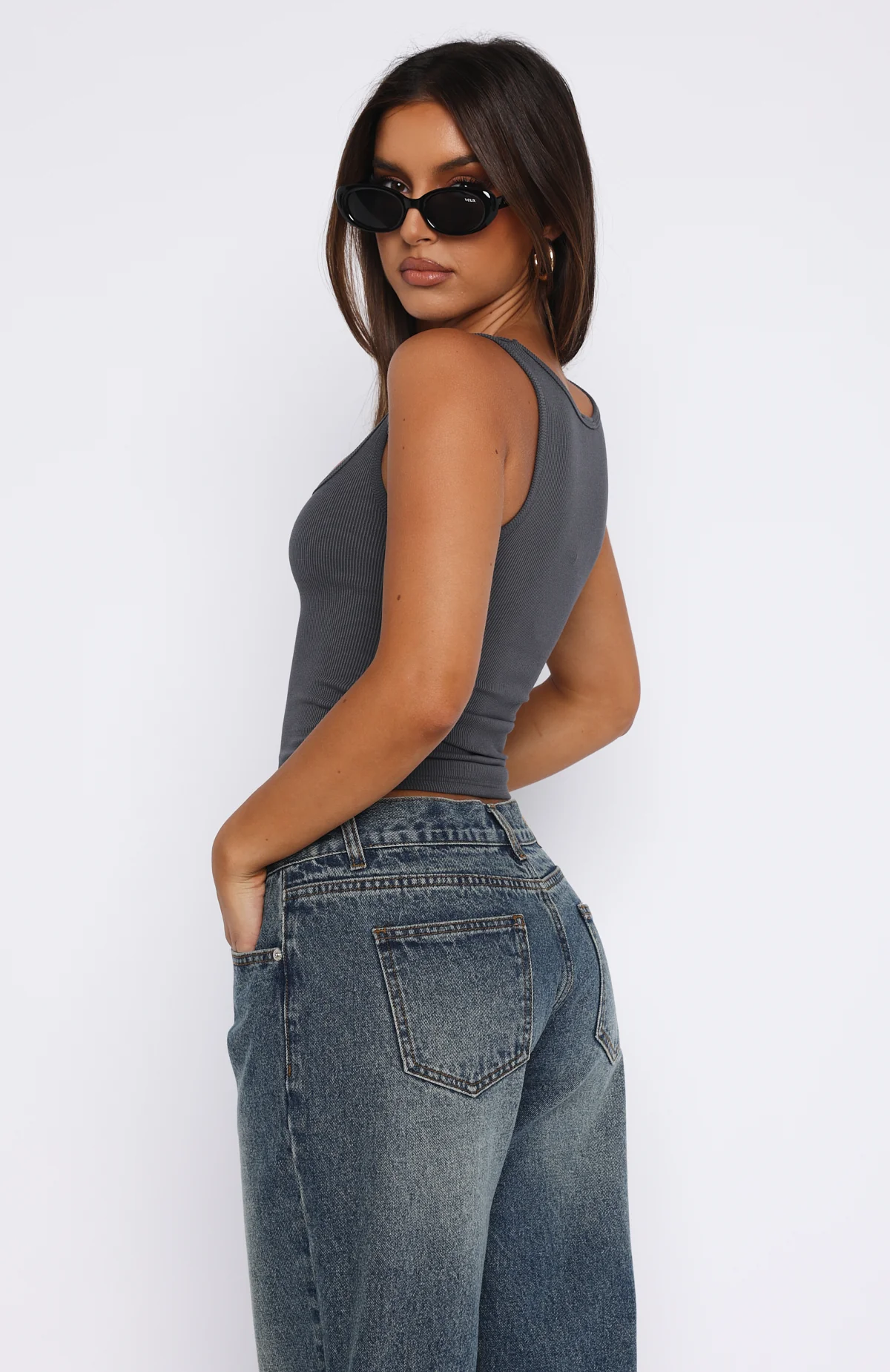 Let Me Adore You Ribbed Tank Top Charcoal - Image 4