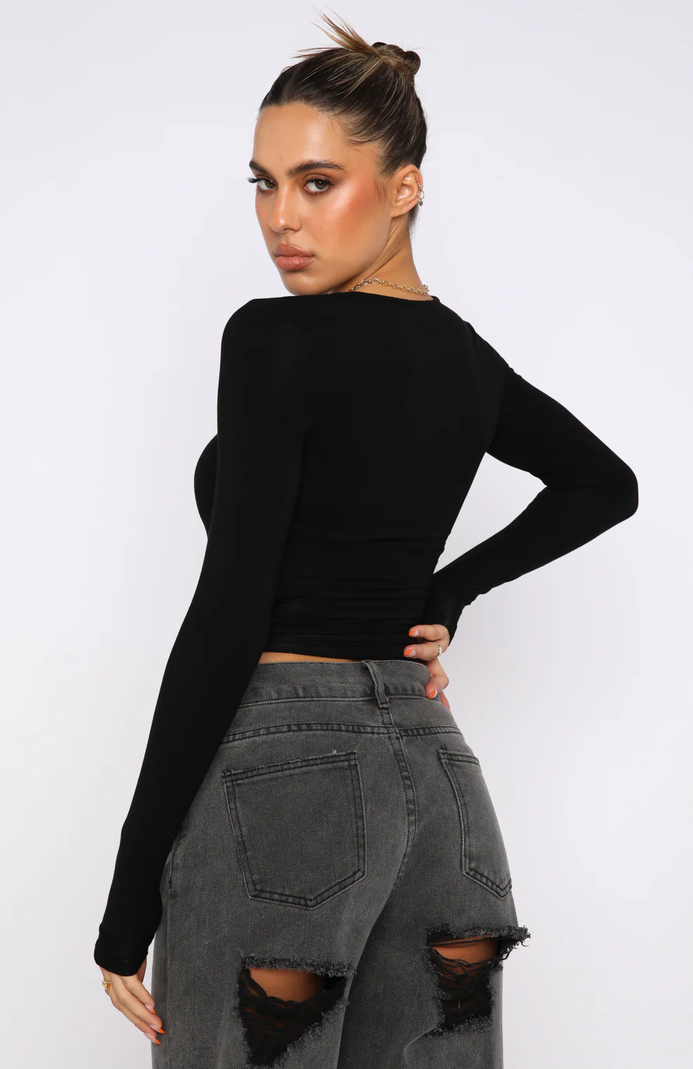 Only For Tonight Long Sleeve Top Black - Image 4