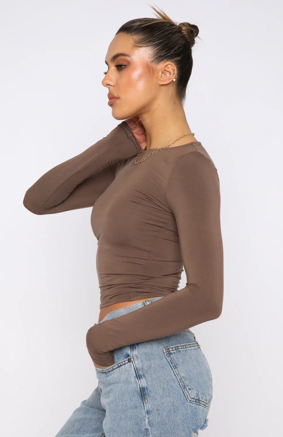 Only For Tonight Long Sleeve Top Mocha - Image 3