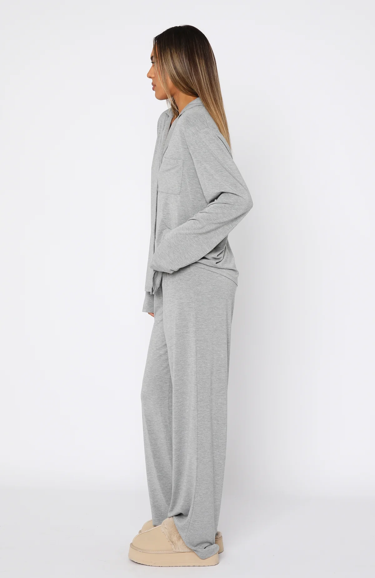 Pillow Talk Long Sleeve Pyjama Set Grey Marle - Image 3