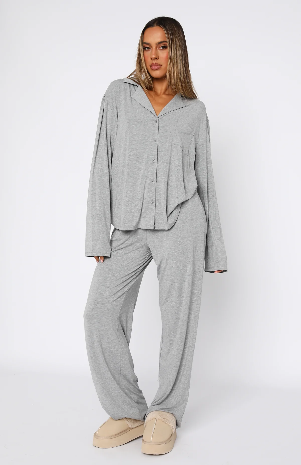 Pillow Talk Long Sleeve Pyjama Set Grey Marle - Image 5