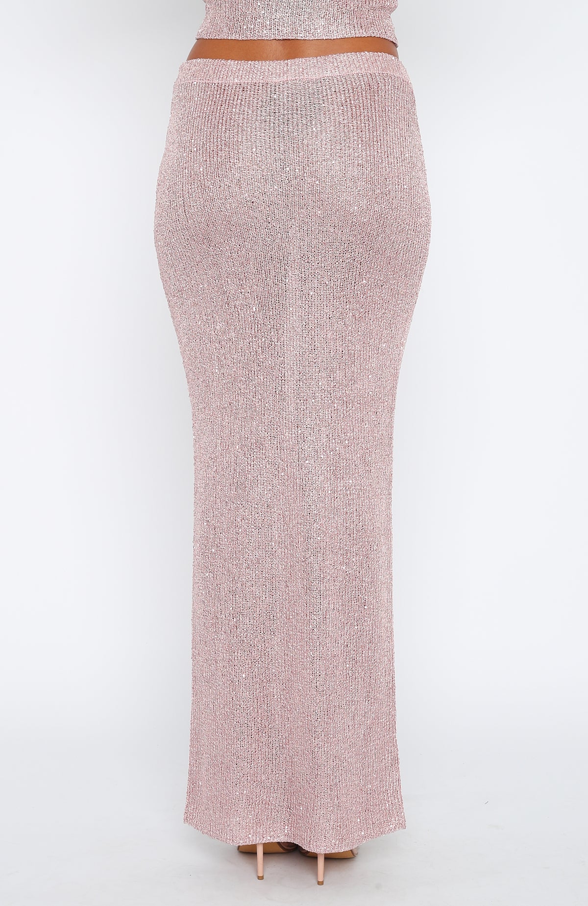 Star Shining Sequin Knit Maxi Skirt Pink - Image 4
