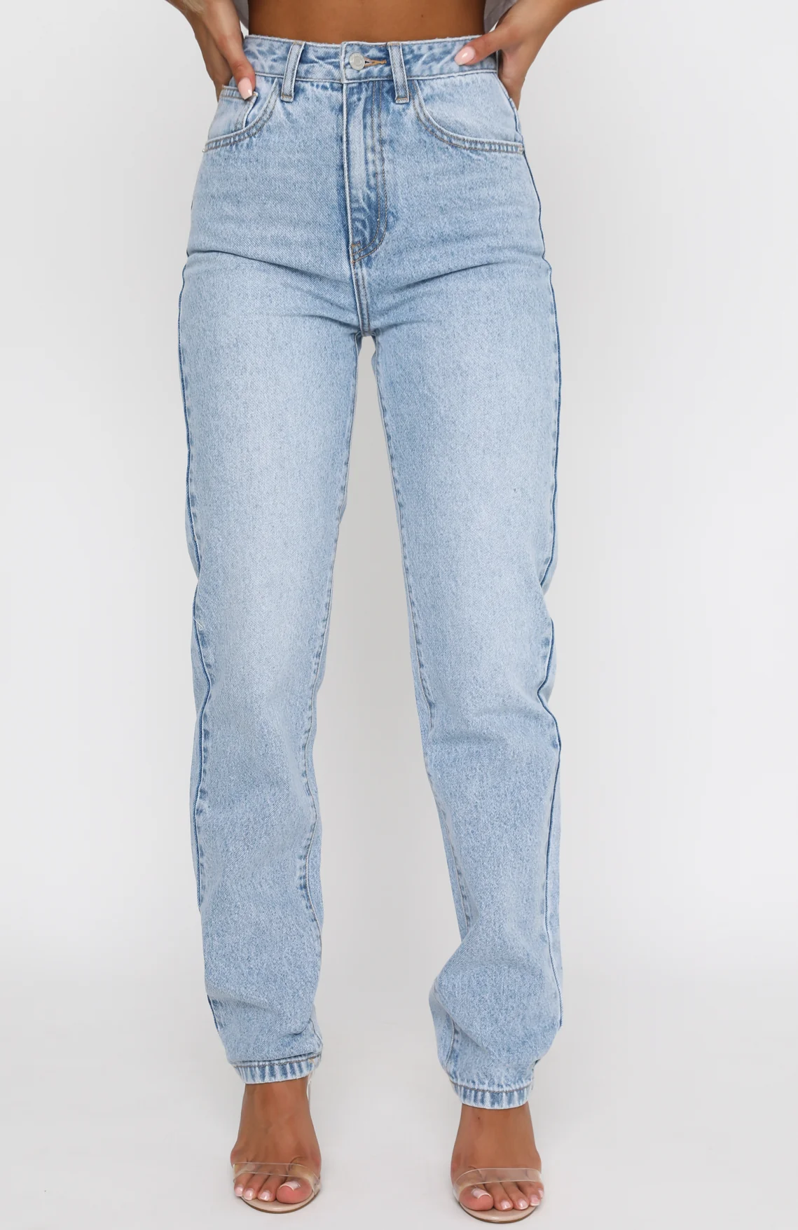 Who's That Girl Straight Leg Denim Jeans Washed Blue - Image 6