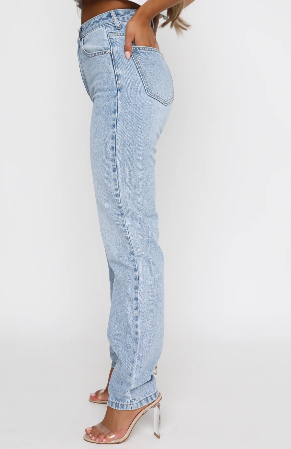 Who's That Girl Straight Leg Denim Jeans Washed Blue - Image 7